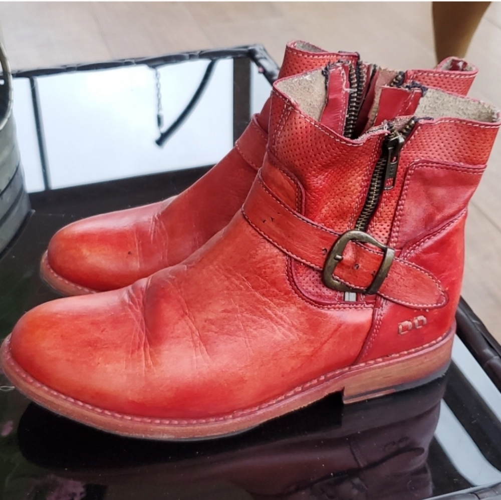 Bed Stu Red Leather Ankle Boots
